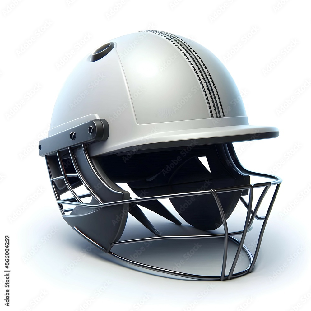 Fototapeta premium Cricket Match Helmet: Essential Sports Equipment for Player Safety and Protection During Matches and Training Sessions in the Game of Cricket.