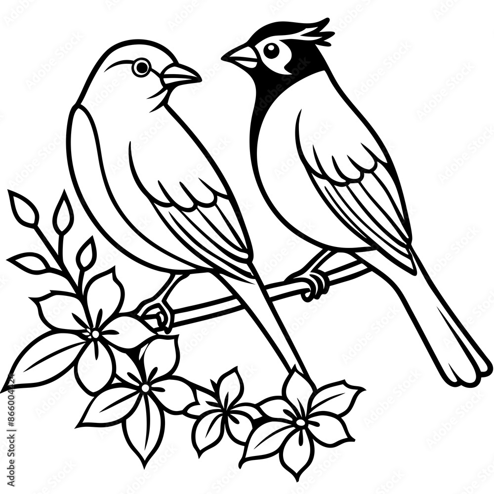 Bird silhouette on branch vector birds in love.