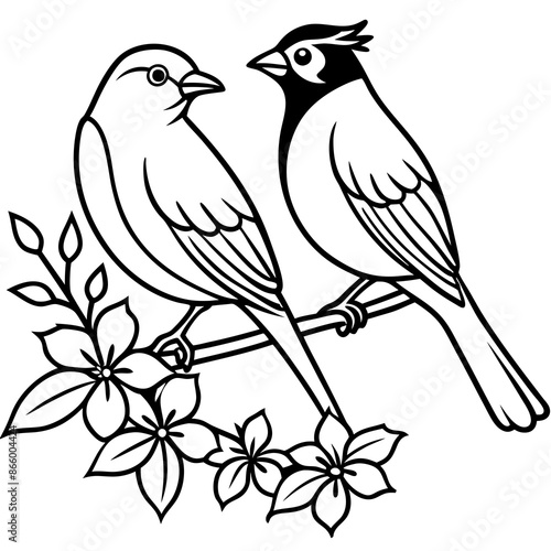 Obraz na płótnie Bird silhouette on branch vector birds in love. w salonie