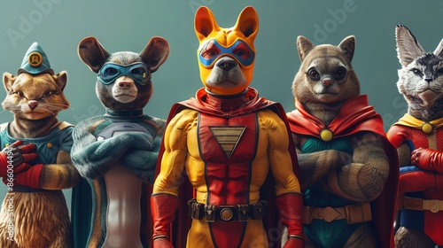 Make a superhero cartoon of a team of animals with unique superpowers photo