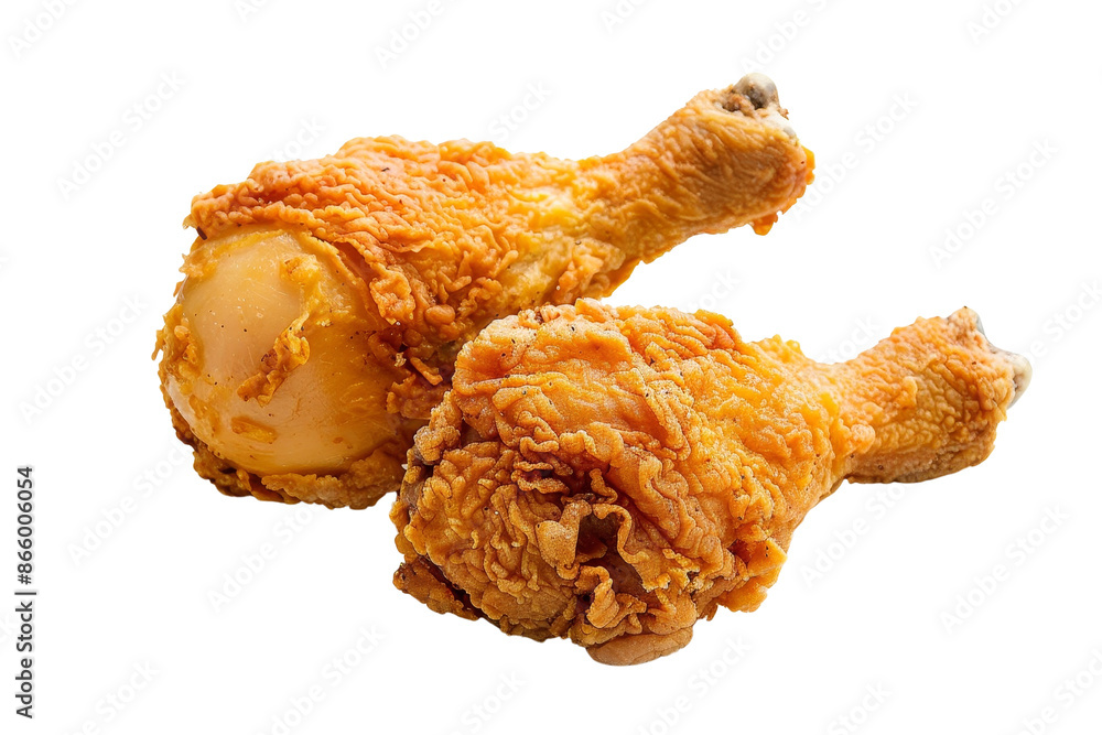Crispy fried chicken drumsticks isolated on a white background, transparent background. Delicious golden brown breading perfect for fast food advertisements. Crispy fried chicken drumsticks isolated on a white background, transparent background. Delicious golden brown breading perfect for fast food advertisements.