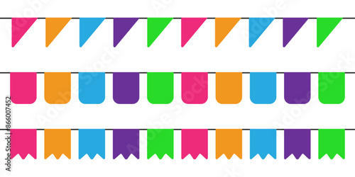 Colorful flags bunting garlands decor elements vector illustration design