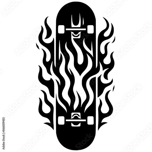 Fiery skateboard silhouette