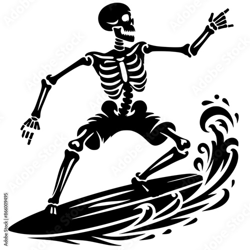 Skeleton silhouette surfing