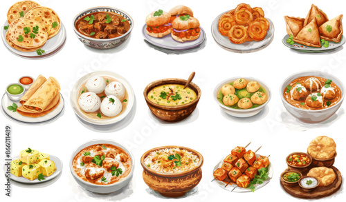 CUISINE SET IN COLOR STYLE, INDIA CUISINE SET IN COLOR STYLE