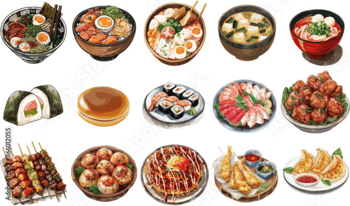 CUISINE SET IN COLOR STYLE, JAPANESE CUISINE SET IN COLOR STYLE