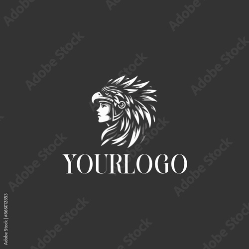 shaman indian girl with anomal hat logo and tatto designs vector