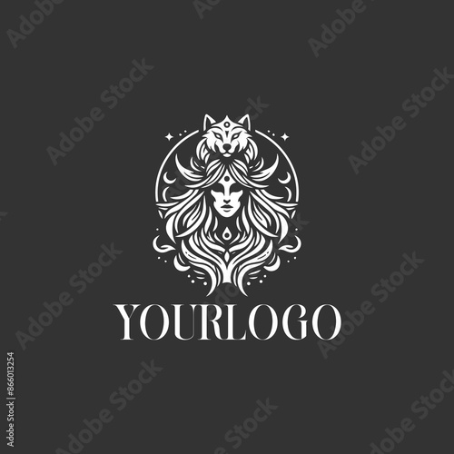 shaman indian girl with anomal hat logo and tatto designs vector