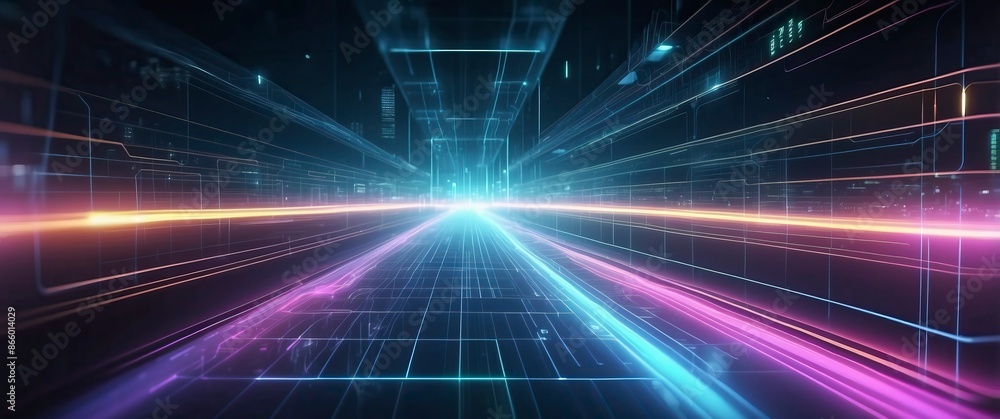 A vibrant futuristic digital landscape with neon lights and cyber elements, perfect for tech-related themes, sci-fi concepts, or virtual reality uses. A vibrant futuristic digital landscape with neon lights and cyber elements, perfect for tech-related themes, sci-fi concepts, or virtual reality uses.