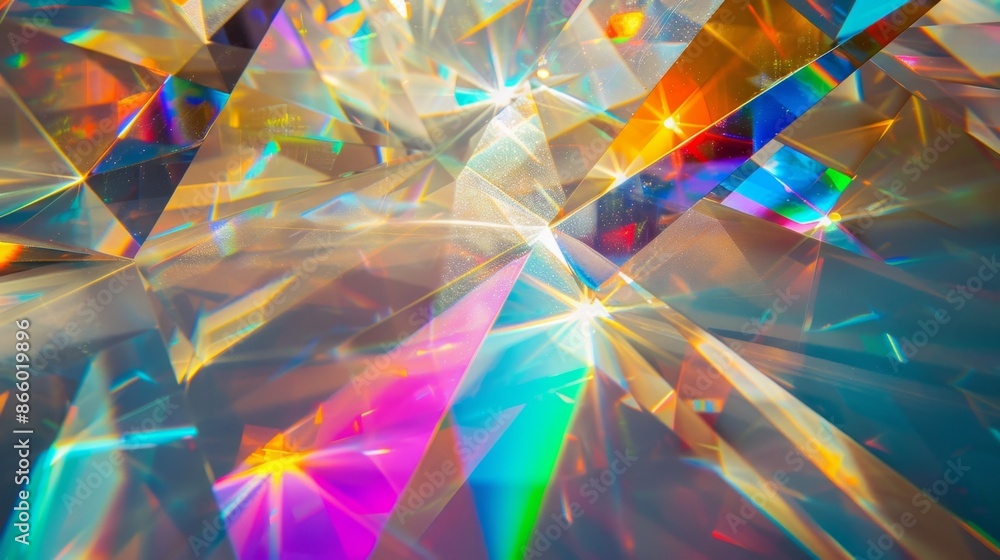 A close-up of a prism refracting light, creating a kaleidoscope of colors and patterns. A close-up of a prism refracting light, creating a kaleidoscope of colors and patterns.