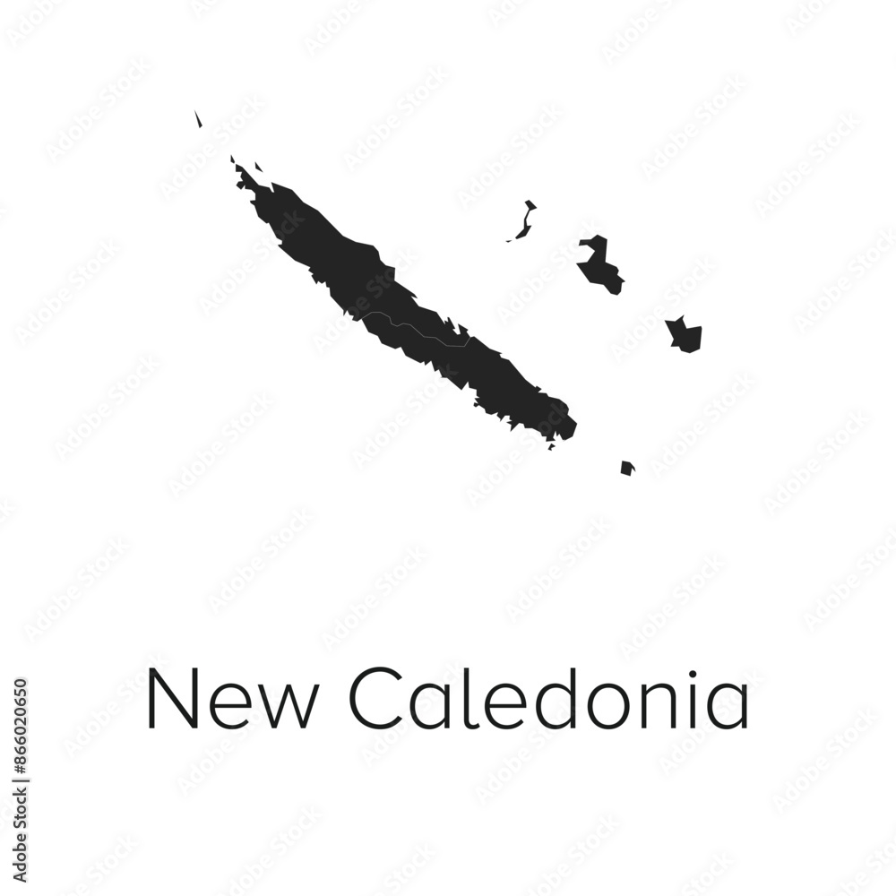 Fototapeta premium New Caledonia Map Vector Illustration - Silhouette, Outline, New Caledonia Travel and Tourism Map