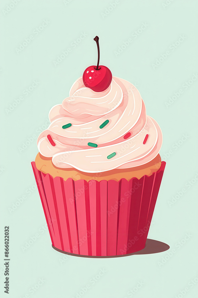 Sweet and Creamy Cupcake Topped with Whipped Frosting and a Red Cherry Sweet and Creamy Cupcake Topped with Whipped Frosting and a Red Cherry