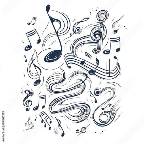 Set of hand drawn music theme isolated on white background, doodle set of Musical Instruments theme. Vector illustration photo