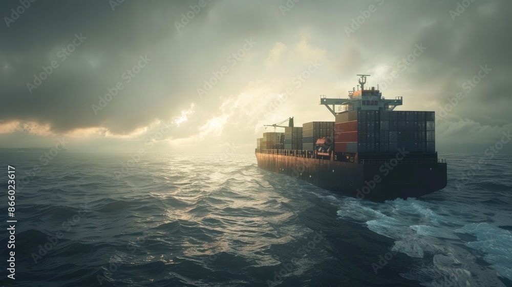 International cargo vessel sailing on the ocean International cargo vessel sailing on the ocean
