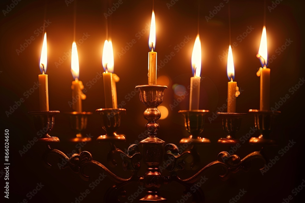 Glowing Hanukkah Menorah with Lit Candles. Celebration of Jewish Festival of Lights Glowing Hanukkah Menorah with Lit Candles. Celebration of Jewish Festival of Lights