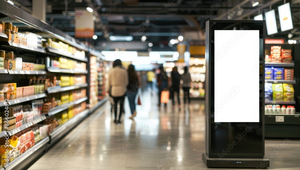 Blank Advertising Screen in a Grocery Store Blank Advertising Screen in a Grocery Store