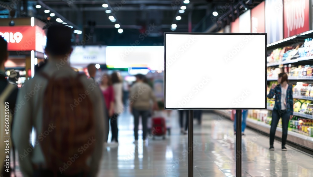 Obraz premium Blank Billboard in a Busy Supermarket Aisle