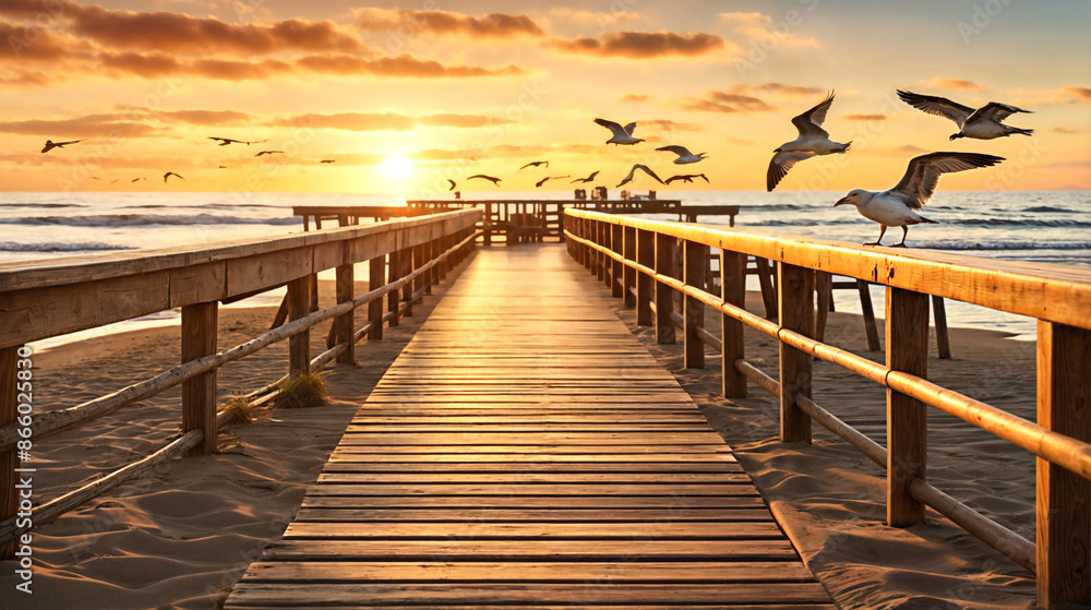 Obraz premium Golden Embrace: Where Ocean Meets Sunset