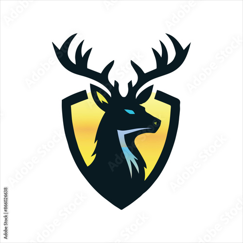 Graphic black silhouettes of wild deers – male, female and roe deer