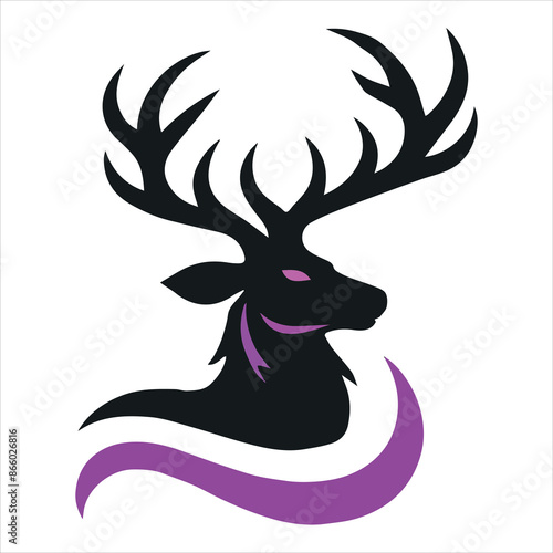 Graphic black silhouettes of wild deers – male, female and roe deer