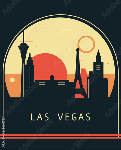Photography Las Vegas city retro style poster with skyline, cityscape