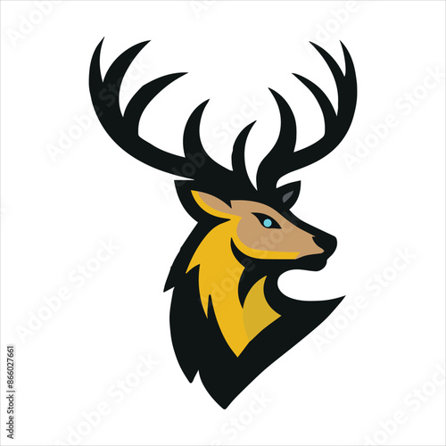 Graphic black silhouettes of wild deers – male, female and roe deer