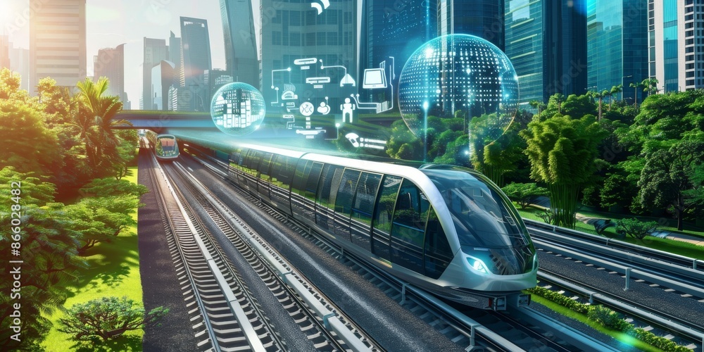 Fototapeta premium Futuristic Train in a Smart City