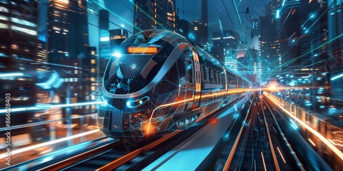 Futuristic High-Speed Train in a Cityscape