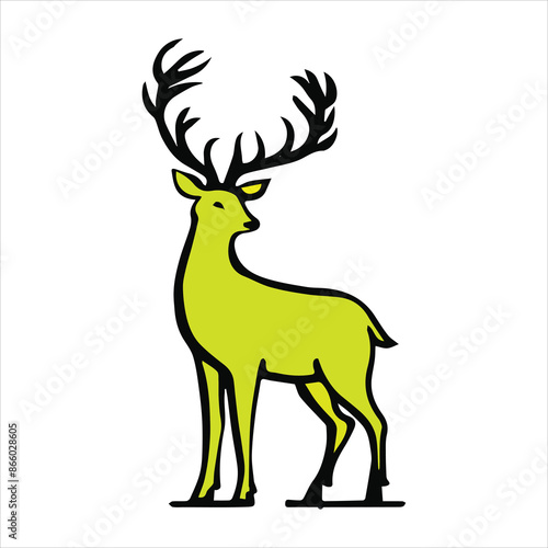 Graphic black silhouettes of wild deers – male, female and roe deer