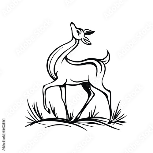 Graphic black silhouettes of wild deers – male, female and roe deer