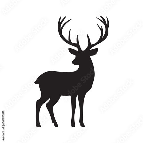 Graphic black silhouettes of wild deers – male, female and roe deer