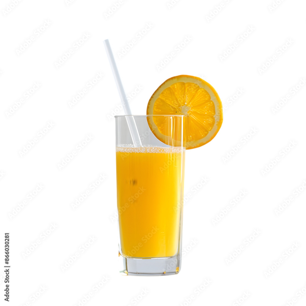 Tall Glass of Fresh Orange Juice with Straw on Transparent Background Tall Glass of Fresh Orange Juice with Straw on Transparent Background