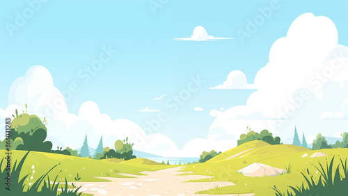 Hand drawn cartoon summer outdoor landscape illustration background
