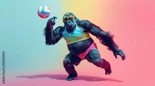 Gorilla in Sunglasses Playing Volleyball