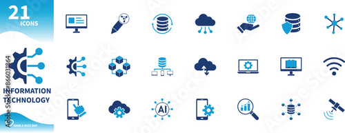 Information technology icon. Set of icons for cloud computing, data, artificial intelligence, blockchain. Solid vector icon