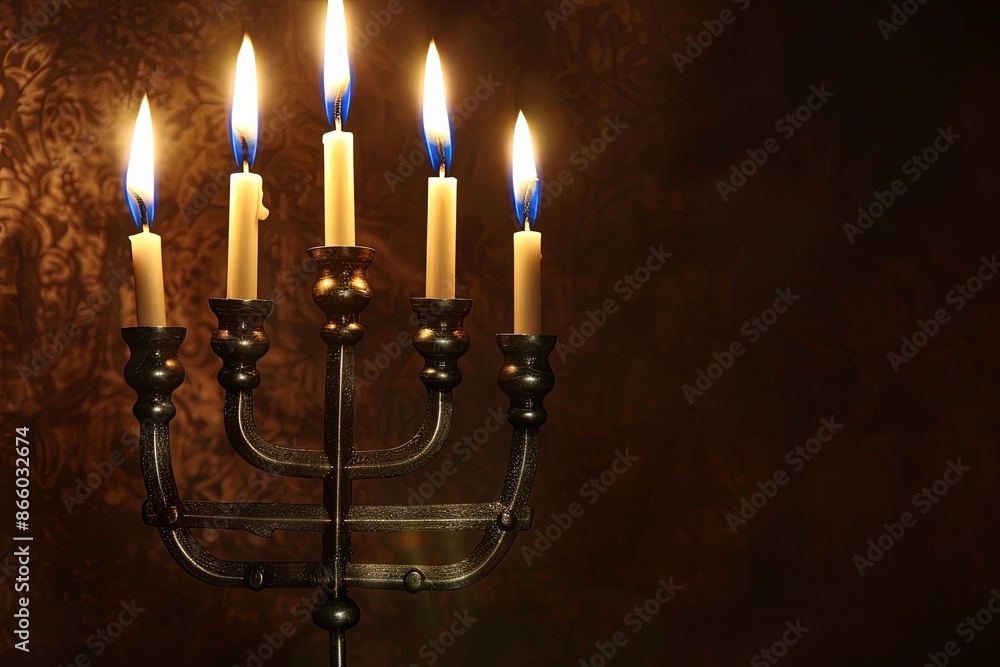 Glowing Menorah with Lit Candles. A Symbol of Hanukkah and Jewish Faith Glowing Menorah with Lit Candles. A Symbol of Hanukkah and Jewish Faith