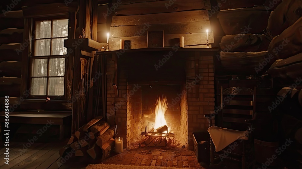 Cozy fireplace with crackling flames Cozy fireplace with crackling flames