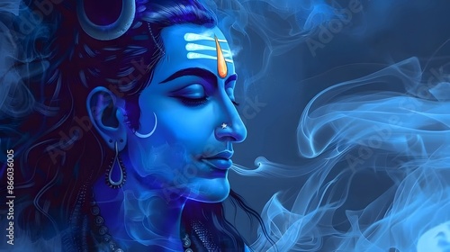 Closeup view of Lord Shiva, the Hindu god, adorned with traditional ornaments