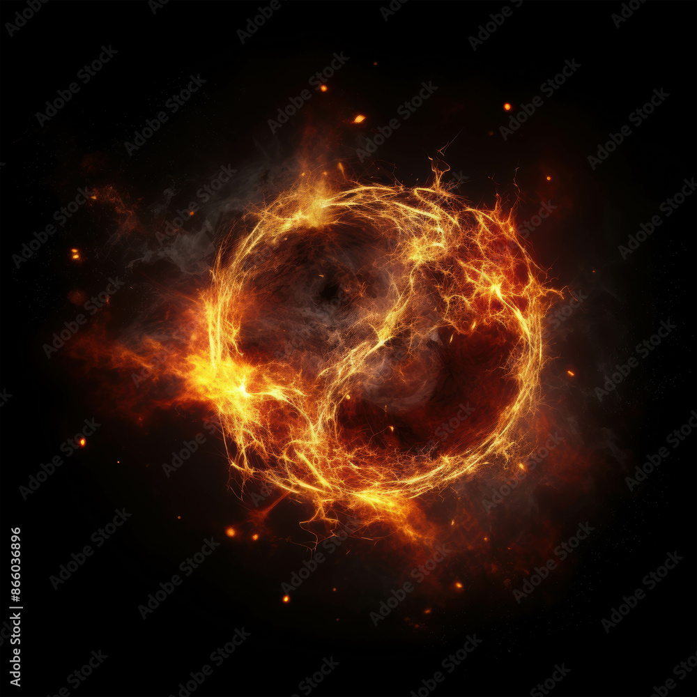 Obraz premium Fiery Sphere of Intense Flames in the Dark Void of Space
