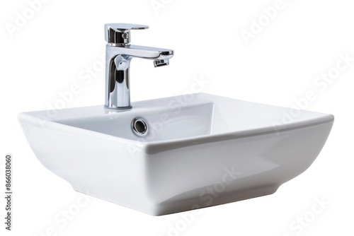 PNG resource of a bathroom sink with chrome water tap on a transparent background, featuring realistic shadow for enhanced realism in design applications