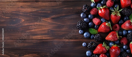 Wooden table adorned with f...
