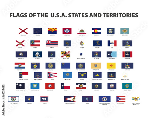 all of the USA state flags on white background