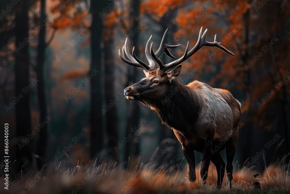 Elk Forest. Majestic Bull Elk During Autumn Rut. Wildlife and Nature Photography Elk Forest. Majestic Bull Elk During Autumn Rut. Wildlife and Nature Photography