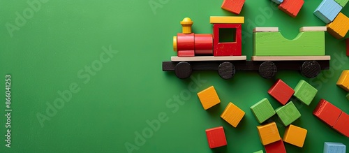 Wooden toy train surrounded...