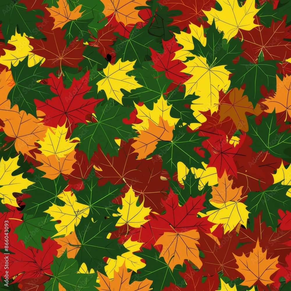 Vibrant Autumn Leaves Seamless Pattern. Red, Yellow, Orange and Green Maple Leaf Background Vibrant Autumn Leaves Seamless Pattern. Red, Yellow, Orange and Green Maple Leaf Background