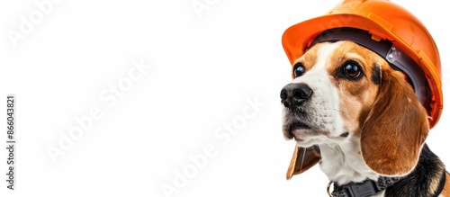 A beagle dog in a construct...