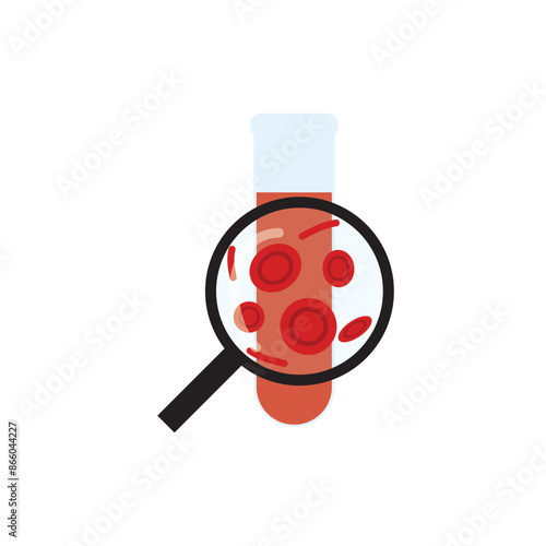 Hematology concept with red blood cell tube laboratory analysis flat examine. hematology blood red cell liquid