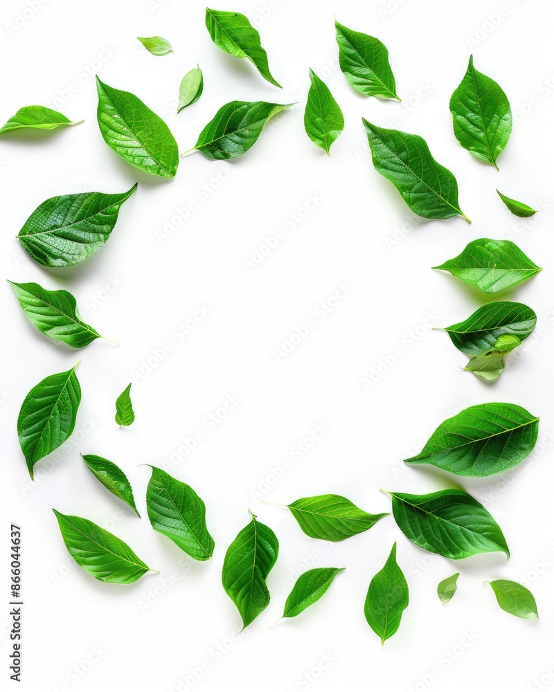 Leaf Ring. Abstract Botanic Banner Border with Green Fresh Leaves on White Background Leaf Ring. Abstract Botanic Banner Border with Green Fresh Leaves on White Background