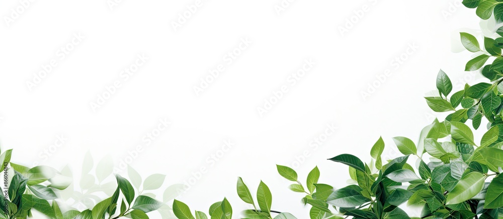 Green foliage against a white background with a space for inserting text or images. with copy space image. Place for adding text or design Green foliage against a white background with a space for inserting text or images. with copy space image. Place for adding text or design