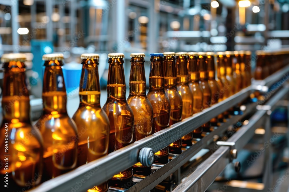 Bottle Factory: Beer Bottles Filling on Brewery Conveyor Belt for Production Line Bottle Factory: Beer Bottles Filling on Brewery Conveyor Belt for Production Line